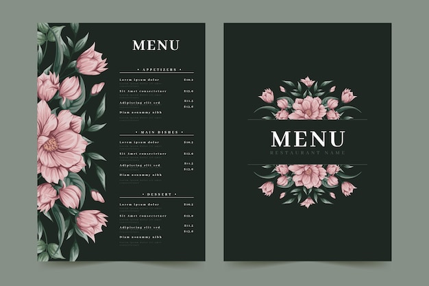 Vecteur modèle de menu de restaurant de fleurs roses