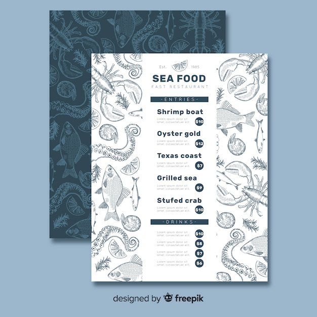 Modèle De Menu De Restaurant De Fruits De Mer