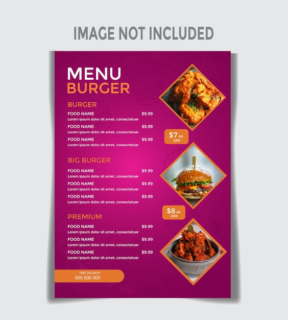 Modèle de menu de restaurant de hamburgers vectoriels gratuits
