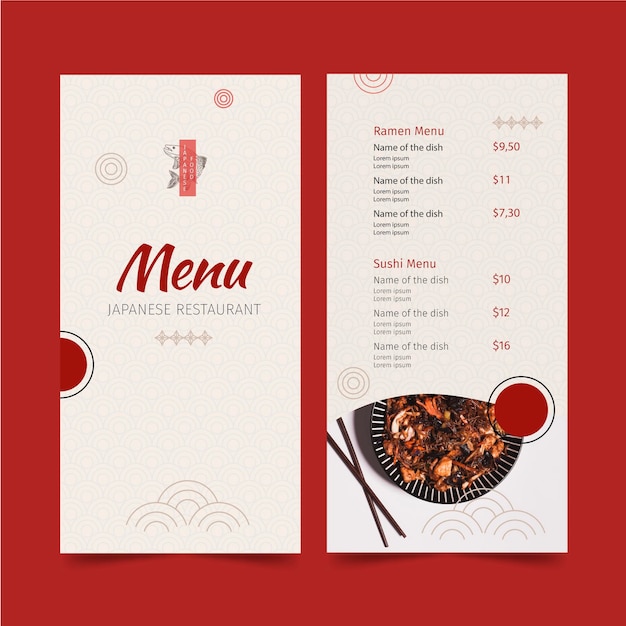 Vecteur modèle de menu de restaurant japonais