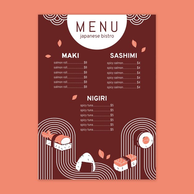 Modèle de menu de restaurant japonais