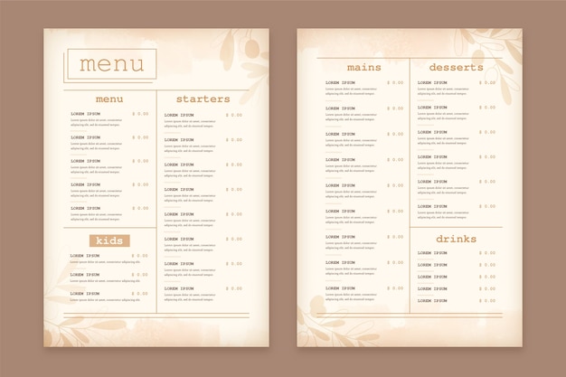 Modèle De Menu De Restaurant De Nourriture Saine Vintage