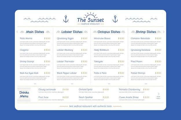 Vecteur modèle de menu de restaurant numérique créatif au format horizontal