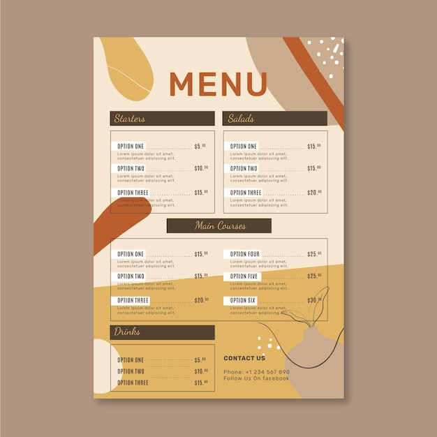 Modèle De Menu De Restaurant Avec Des Ornements De La Nature