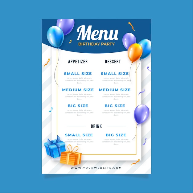 Vecteur modèle de menu de restaurant pour anniversaire