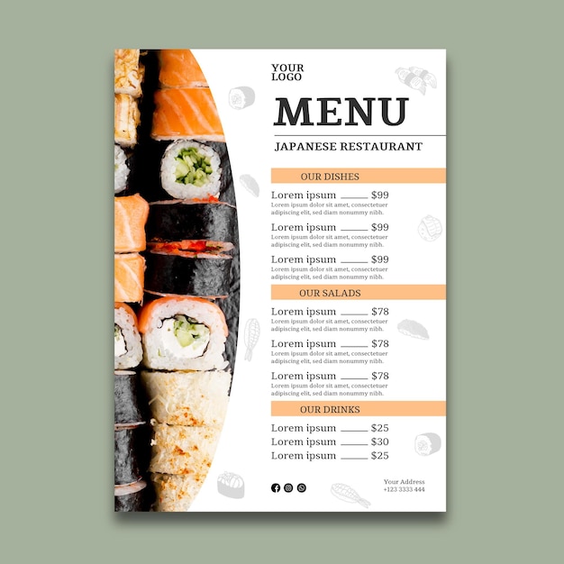Modèle de menu de restaurant de sushi