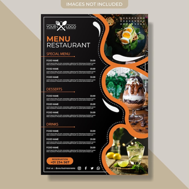 Modèle De Menu De Restaurant à Thème Noir Moderne