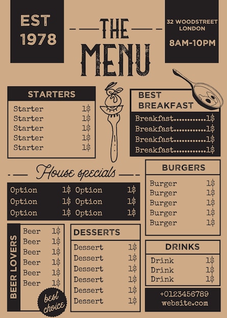 Vecteur modèle de menu vintage