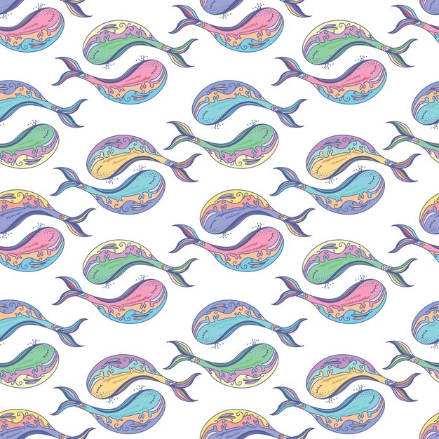 Modèle De Mer Vecteur Coloré Dans Le Style De Croquis Avec Des Poissons De Mer