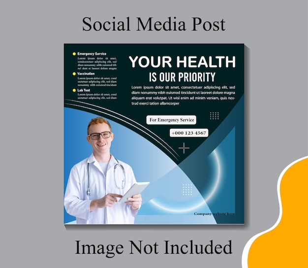Vecteur modèle de message sur les médias sociaux et de bannière web sur les soins de santé médicaux