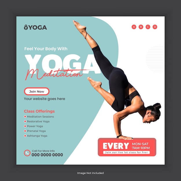Modèle de message sur les médias sociaux ou de classe de yoga Modèle de post sur Instagram et Facebook