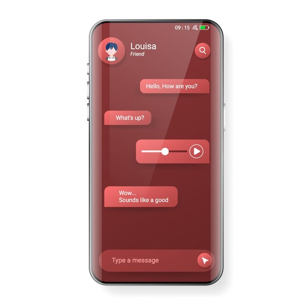 Vecteur modèle de message de réponse de smartphone d'interface utilisateur rouge