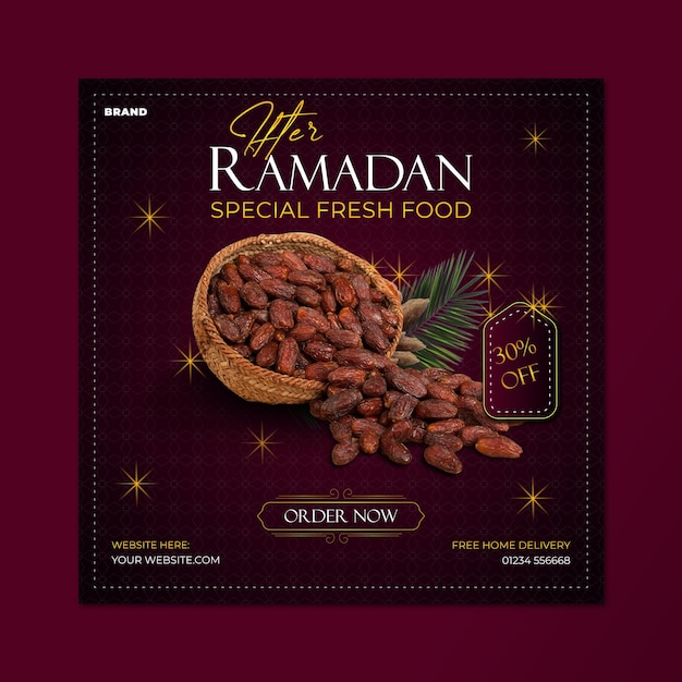 Vecteur modèle de message sur les réseaux sociaux pour la fête d'iftar du ramadan kareem