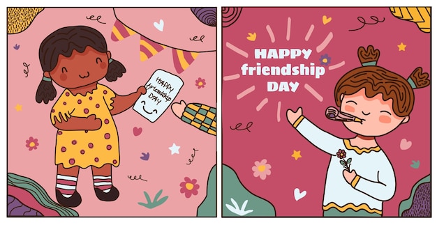 Modèle de messages pour la célébration de la journée internationale de l'amitié avec des enfants mignons
