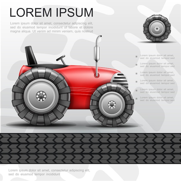 Modèle De Mini Tracteur Rouge Avec Pneu Sur Fond Gris Dans Une Illustration De Style Réaliste