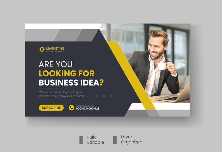 Modèle de miniature ou de bannière web YouTube pour les entreprises et le marketing numérique
