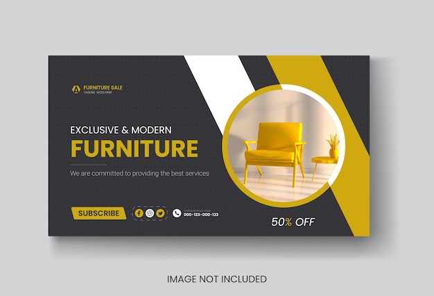 Vecteur modèle de miniature ou de bannière web youtube pour la vente de meubles