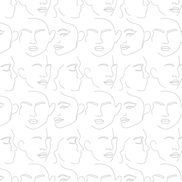 Modèle Minimaliste Avec Une Ligne Femmes Visages Illustration Vectorielle Dessinée à La Main Dans Un Style Contemporain