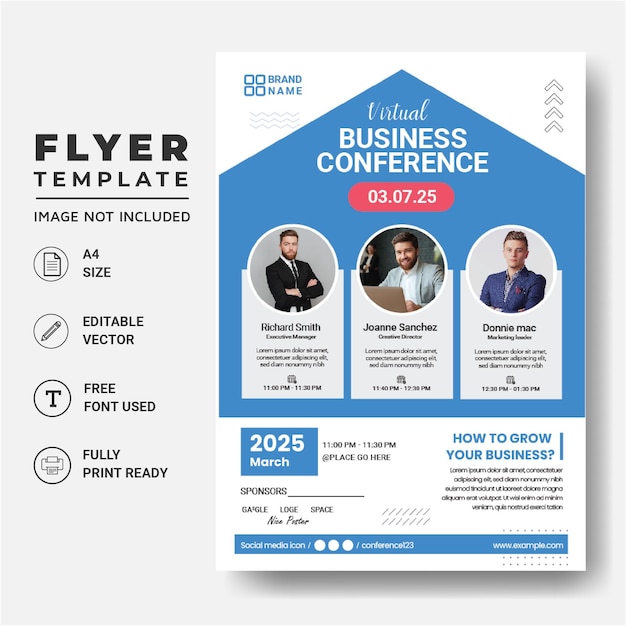 Modèle de mise en page de conception de flyer d'entreprise au format A4, conférence d'entreprise virtuelle.