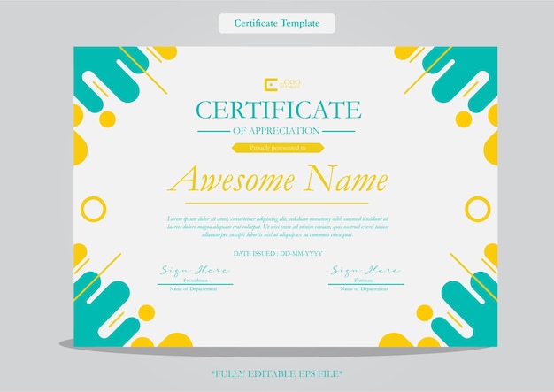 Modèle de modèle de certificat d'appréciation avec style géométrique