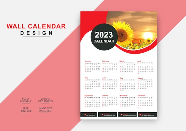 Vecteur modèle modifiable de conception de calendrier mural unique moderne 2023