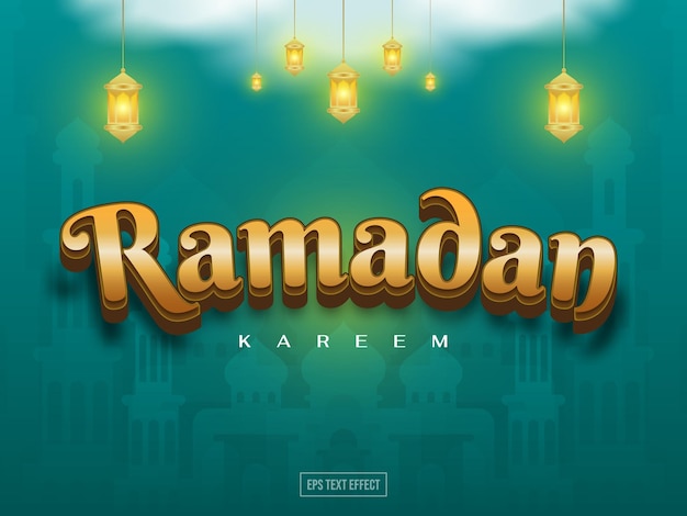 Modèle modifiable d'effet de texte Ramadan avec couleur or et vert