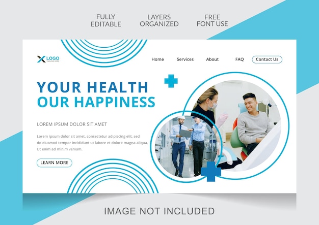 Modèle modifiable de vecteur de page de destination médicale et de soins de santé créatifs