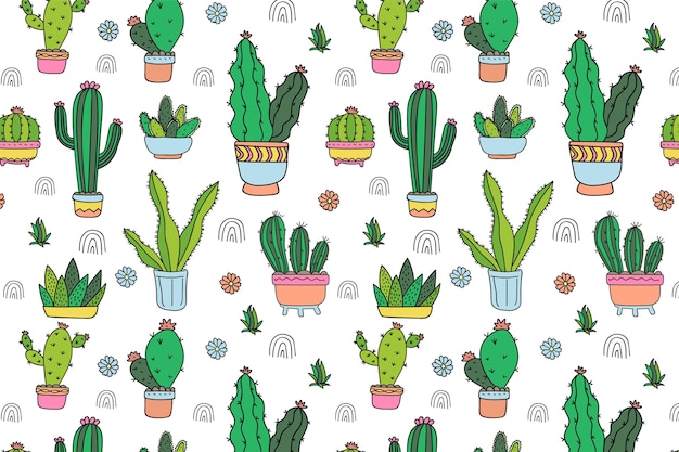 Modèle De Motif De Cactus Dessiné à La Main