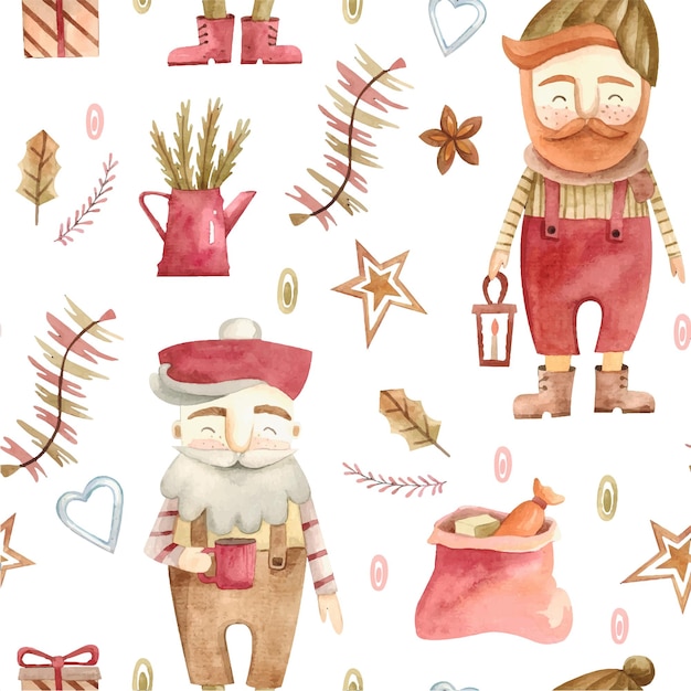 Modèle De Noël Avec Le Père Noël. Illustration Pour Papier Cadeau