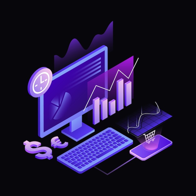 Modèle noir d'entreprise en ligne d'illustration de gestion de commerce électronique