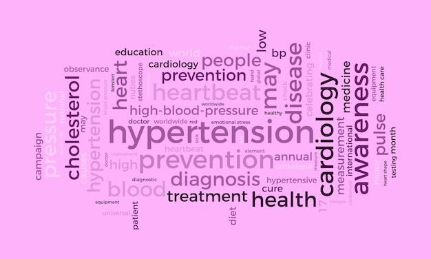 modèle de nuage de mots d'hypertension contexte vectoriel du concept de sensibilisation à la santé