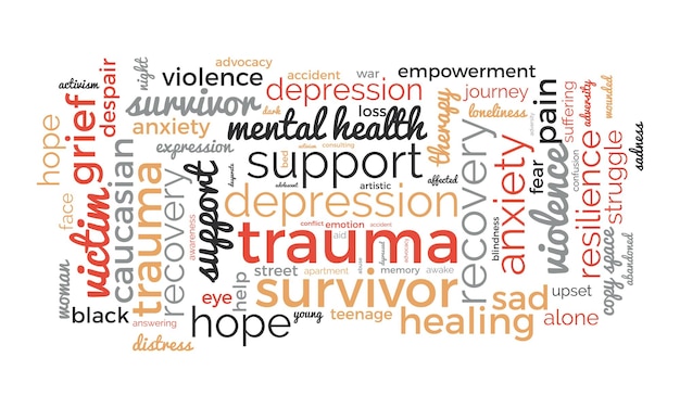 Vecteur modèle de nuage de mots pour les survivants de traumatismes vecteur de notion de sensibilisation médicale et de santé