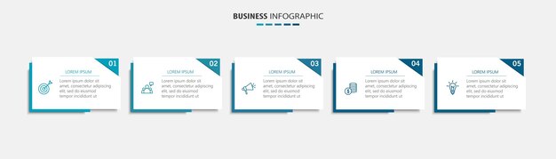 Modèle d'options de numérotation d'infographies commerciales avec 5 étapes