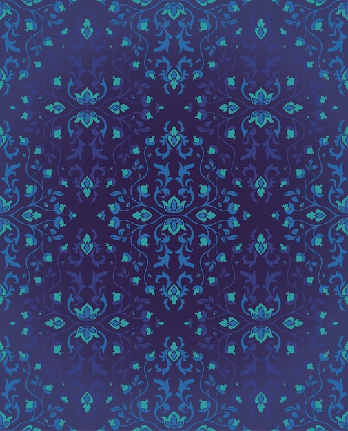 Modèle d'ornement floral bleu pour textile de papier peint oriental Modèle sans couture sur fond violet