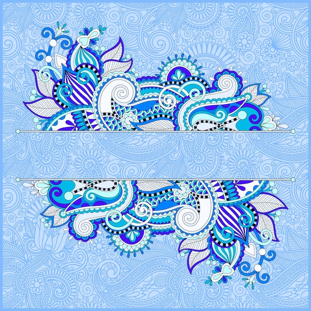 Modèle Ornemental Floral En Motif Vintage Oriental De Couleur Bleue Pour Carte De Fête D'invitation