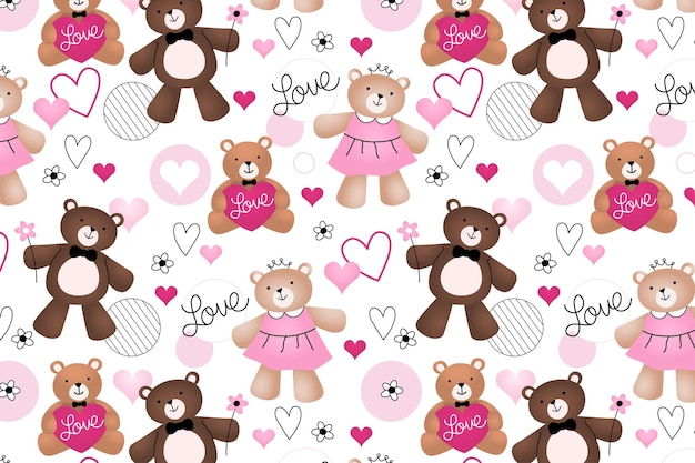 Modèle d'ours et de coeurs d'amour