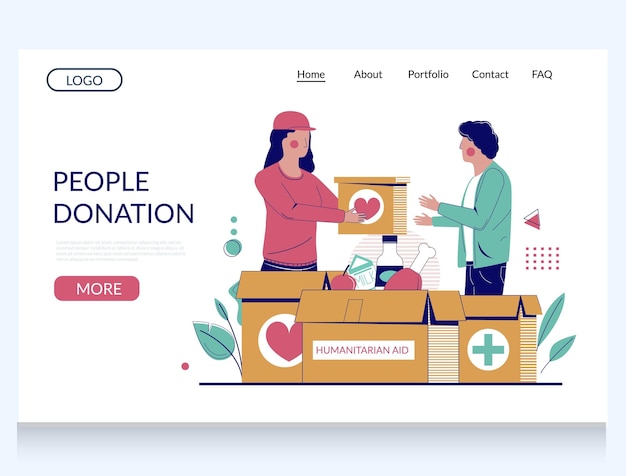 Vecteur modèle de page d'accueil du site web du vecteur de dons de personnes