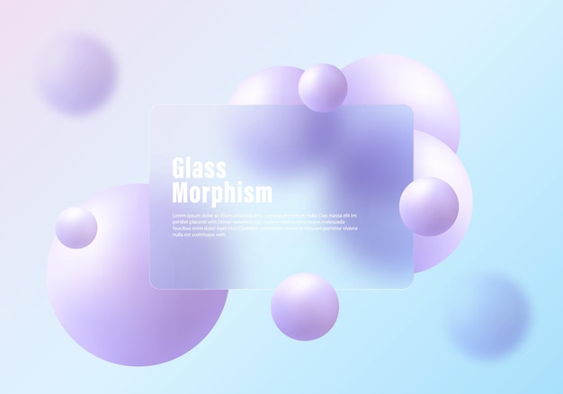 Modèle de page d'accueil du site Web de morphisme de verre Partition en verre glacé avec sphères flottantes