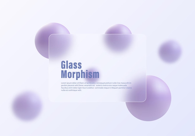Modèle de page d'accueil du site Web de morphisme de verre Partition en verre glacé avec sphères flottantes