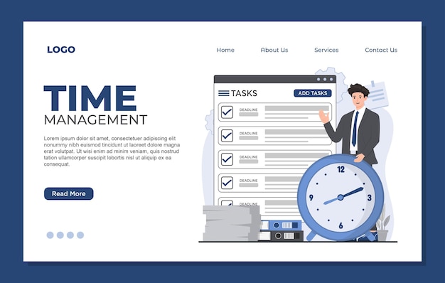 Modèle de page d'atterrissage concept de gestion du temps gestionnaire de tâches planification de la productivité de l'organisation