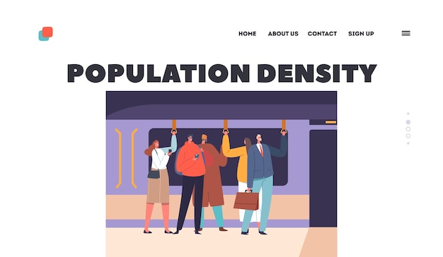 Modèle De Page D'atterrissage De Densité De Population Intérieur De La Rame De Métro Avec Des Personnages De Personnes Dans Le Métro Souterrain