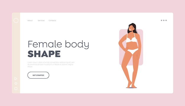 Modèle De Page D'atterrissage De Forme De Corps Féminin Femme Avec Corps Rectangulaire Réjouissez-vous Avec Bras Akimbo Type De Figure De Personnage Féminin