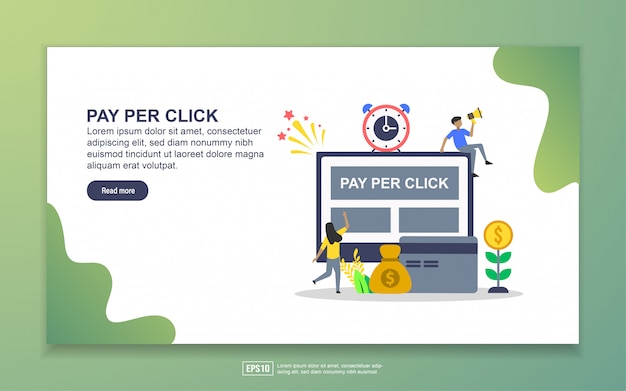 Vecteur modèle de page d'atterrissage de pay per click. concept de design plat moderne de conception de page web pour site web et site web mobile