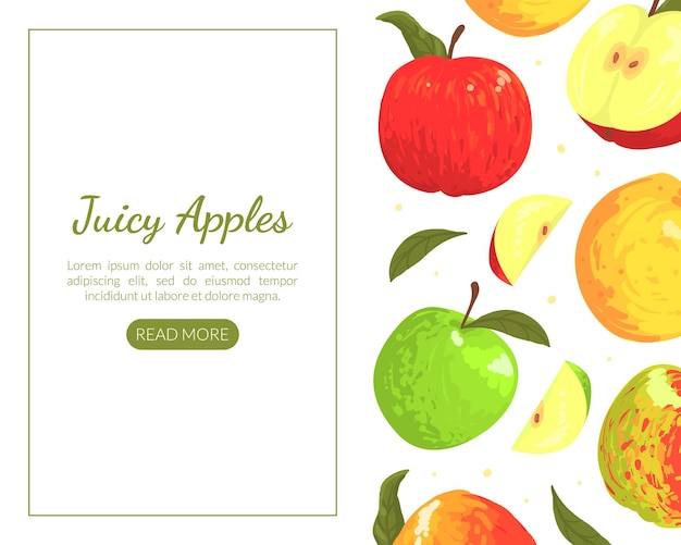 Vecteur modèle de page d'atterrissage de pommes juteuses alimentation fraîche et saine boutique en ligne marché agricole site web illustration vectorielle