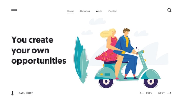 Modèle De Page D'atterrissage De Scooter De Couple Heureux.