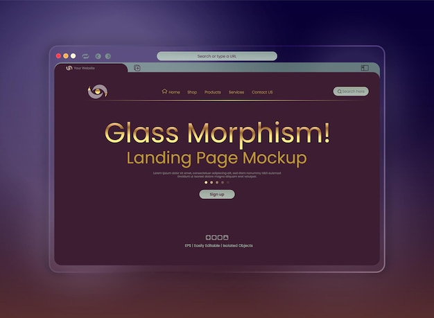 Modèle de page d'atterrissage vectoriel gratuit avec morphisme de verre présentation d'interface de thème sombre