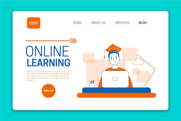Modèle de page de destination d'apprentissage en ligne linéaire plat