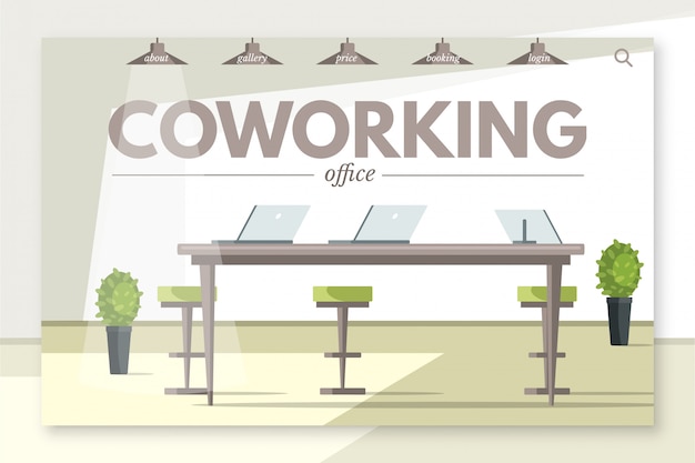 Vecteur modèle de page de destination de bureau de coworking