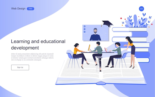 Modèle De Page De Destination. Concept D'éducation Pour L'apprentissage, La Formation Et Les Cours En Ligne.