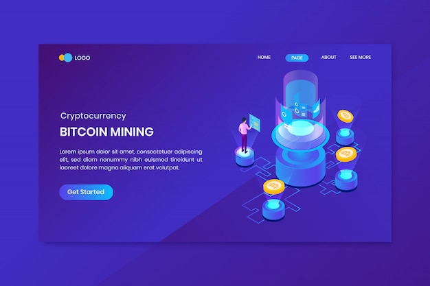 Modèle de page de destination de crypto-monnaie Bitcoin isométrique